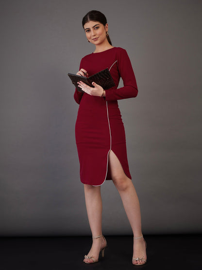 Red Contrast Piping Bodycon Midi Dress