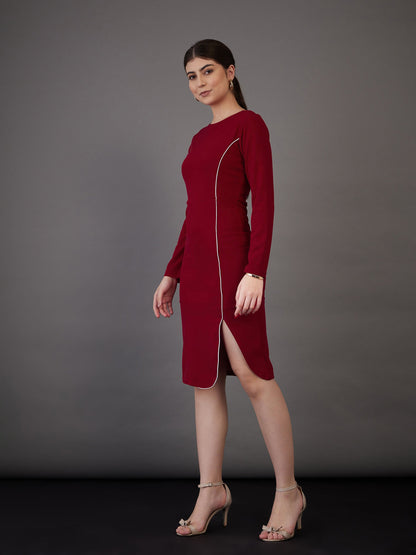 Red Contrast Piping Bodycon Midi Dress
