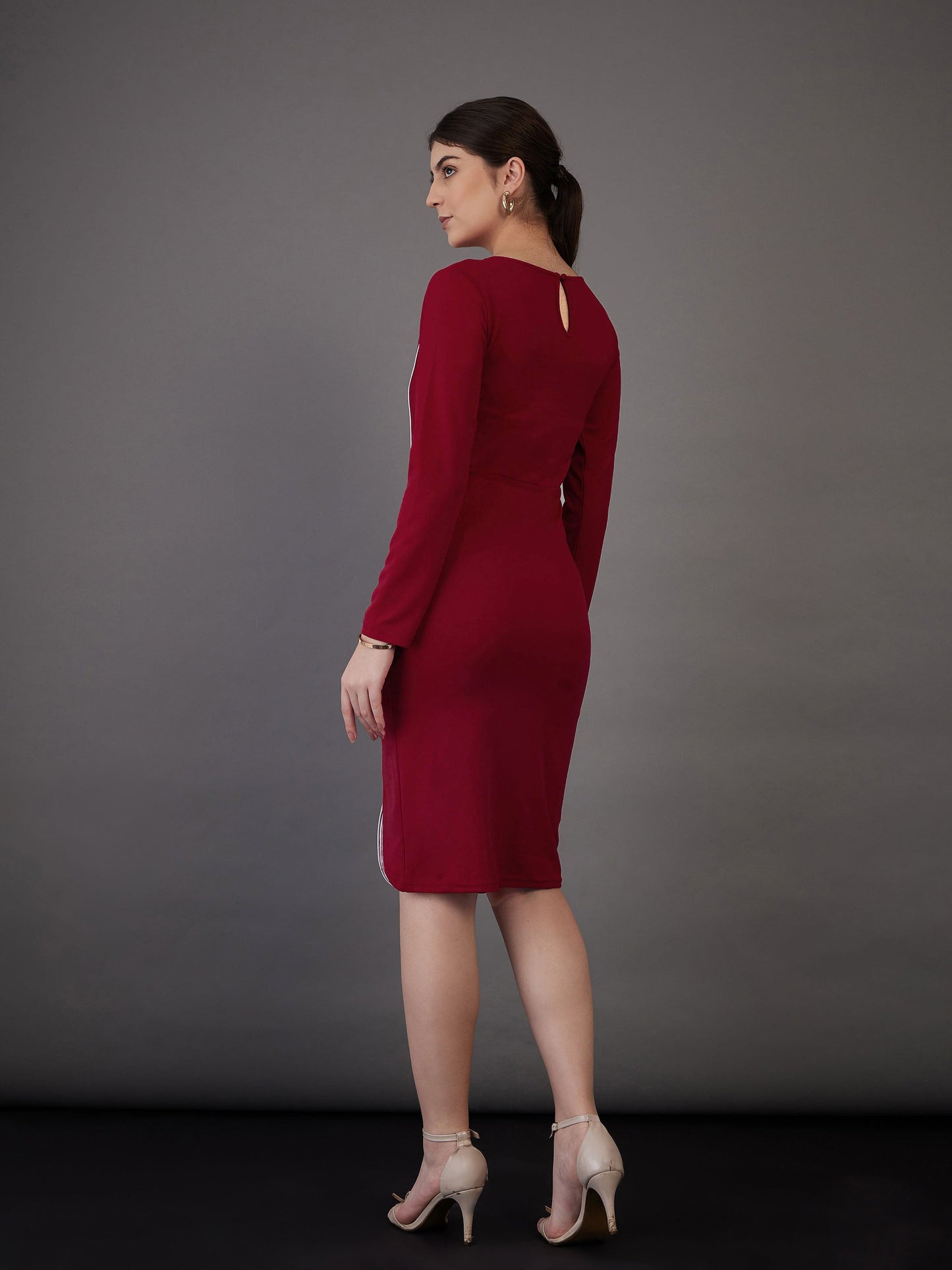 Red Contrast Piping Bodycon Midi Dress