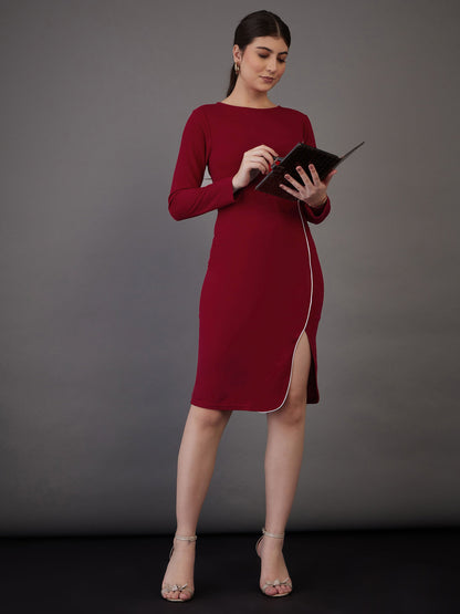 Red Contrast Piping Bodycon Midi Dress