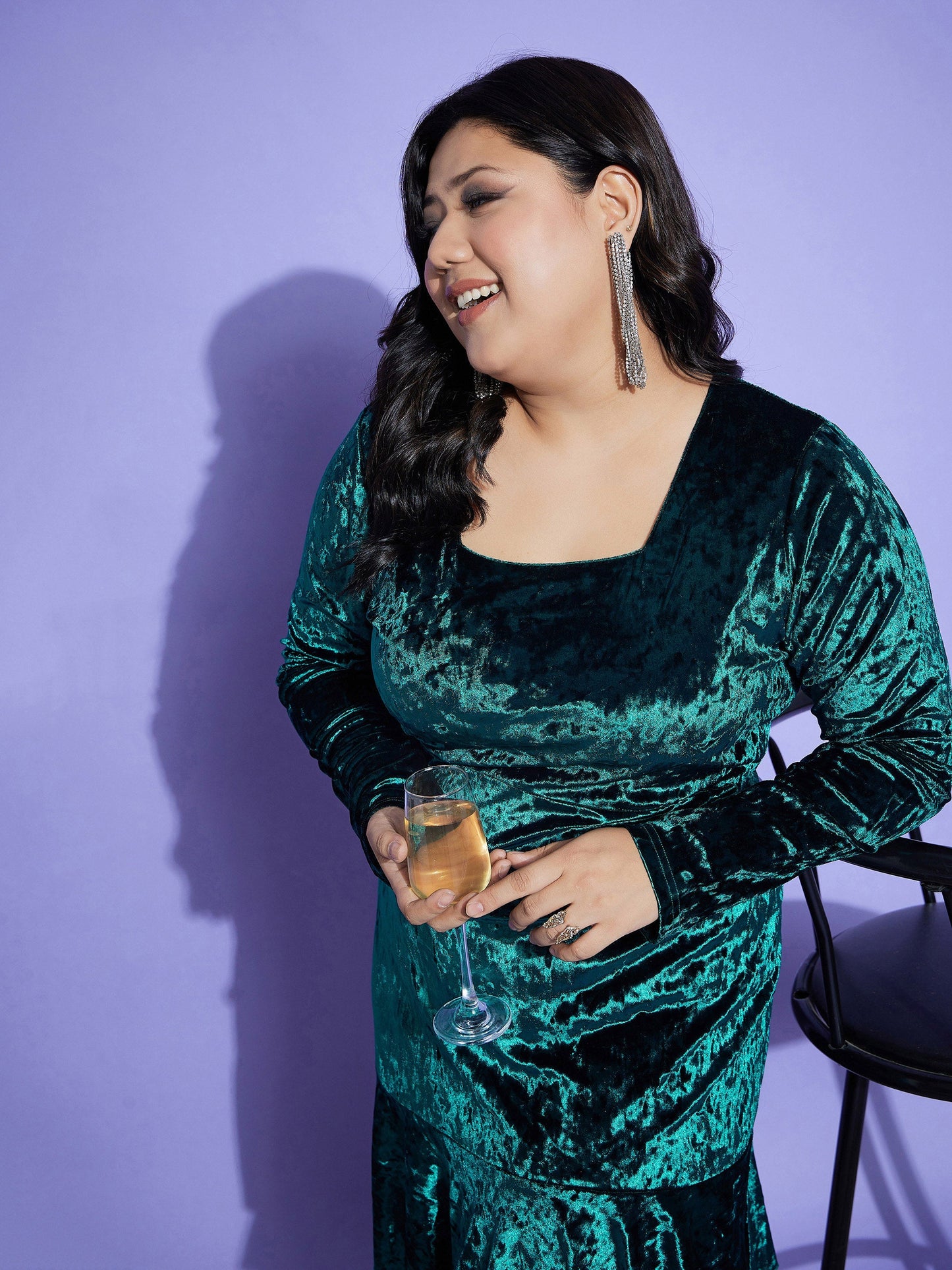 Emerald Velvet Frill Hem Short Dress