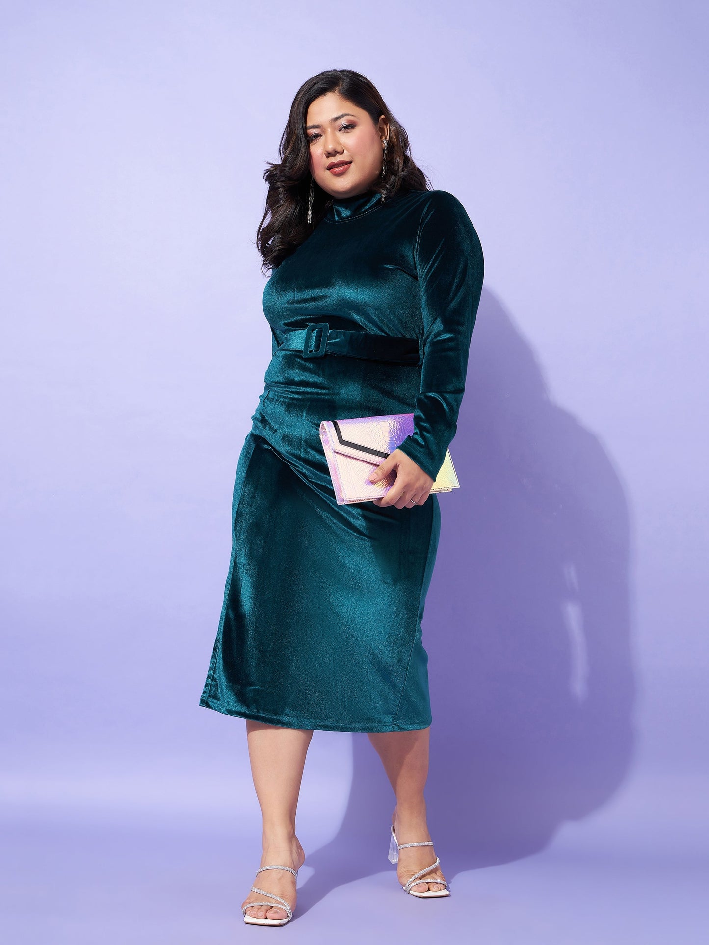 Emerald Velvet Front Slit Bodycon Dress