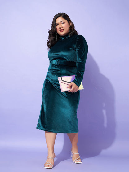 Emerald Velvet Front Slit Bodycon Dress