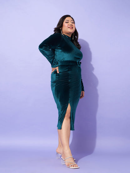 Emerald Velvet Front Slit Bodycon Dress