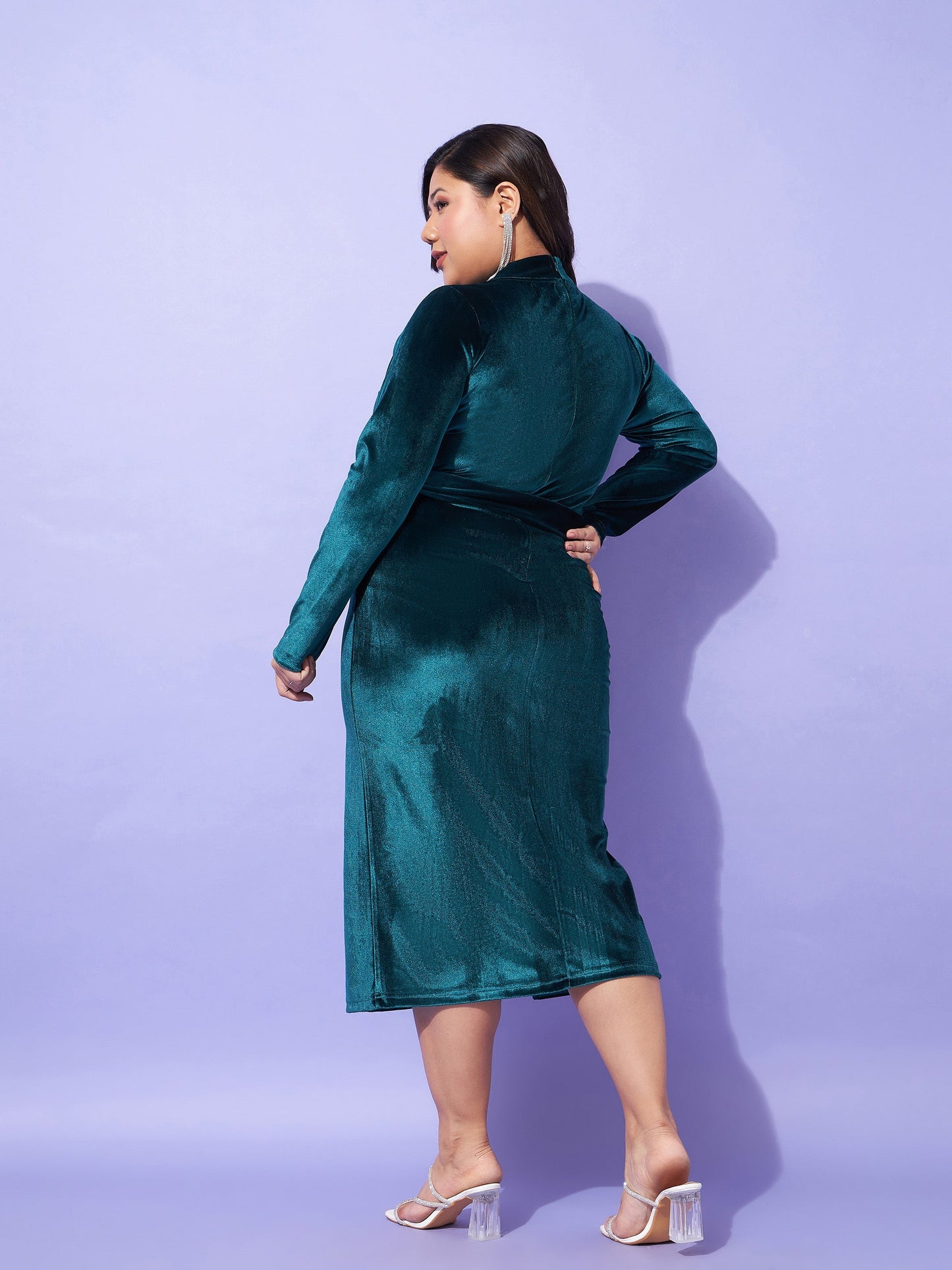 Emerald Velvet Front Slit Bodycon Dress