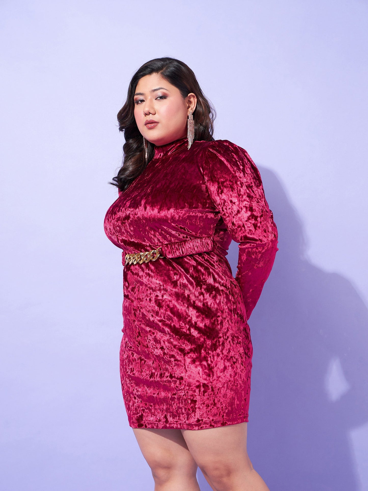 Red Velvet High Neck Bodycon Dress