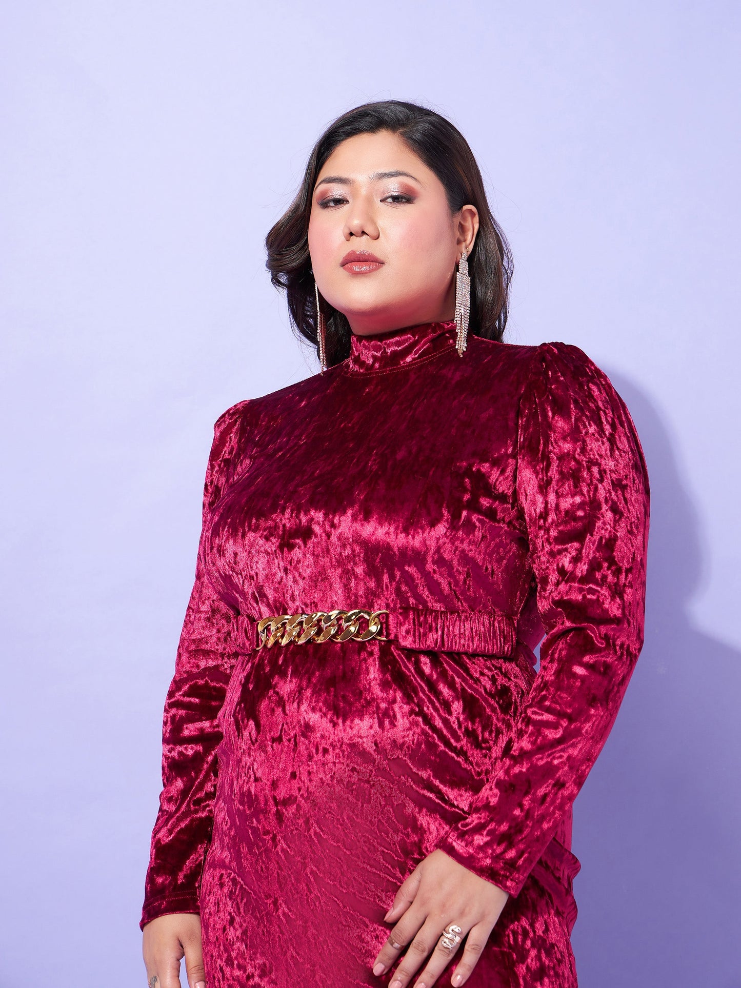 Red Velvet High Neck Bodycon Dress