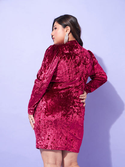 Red Velvet High Neck Bodycon Dress