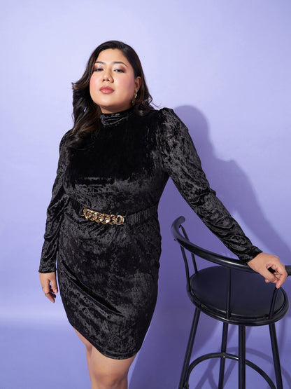 Black Velvet High Neck Bodycon Dress
