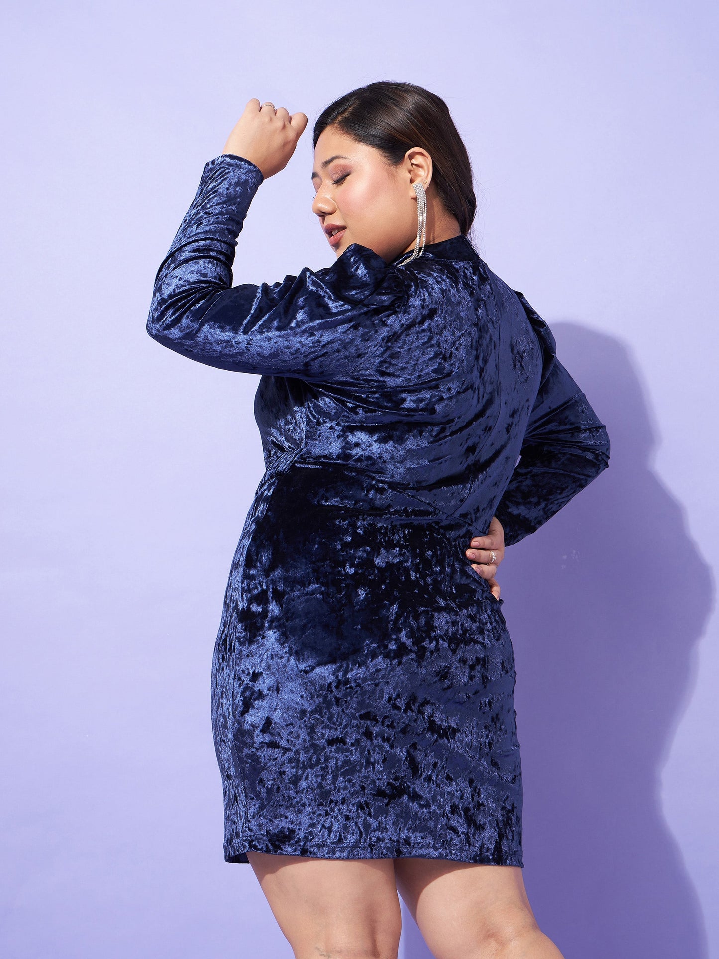 Navy Velvet High Neck Bodycon Dress