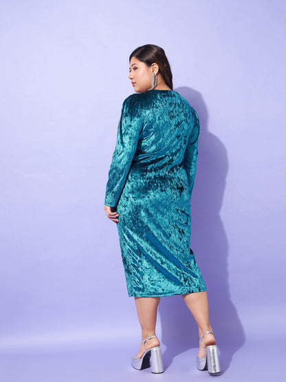 Teal Velvet Front Button Bodycon Dress