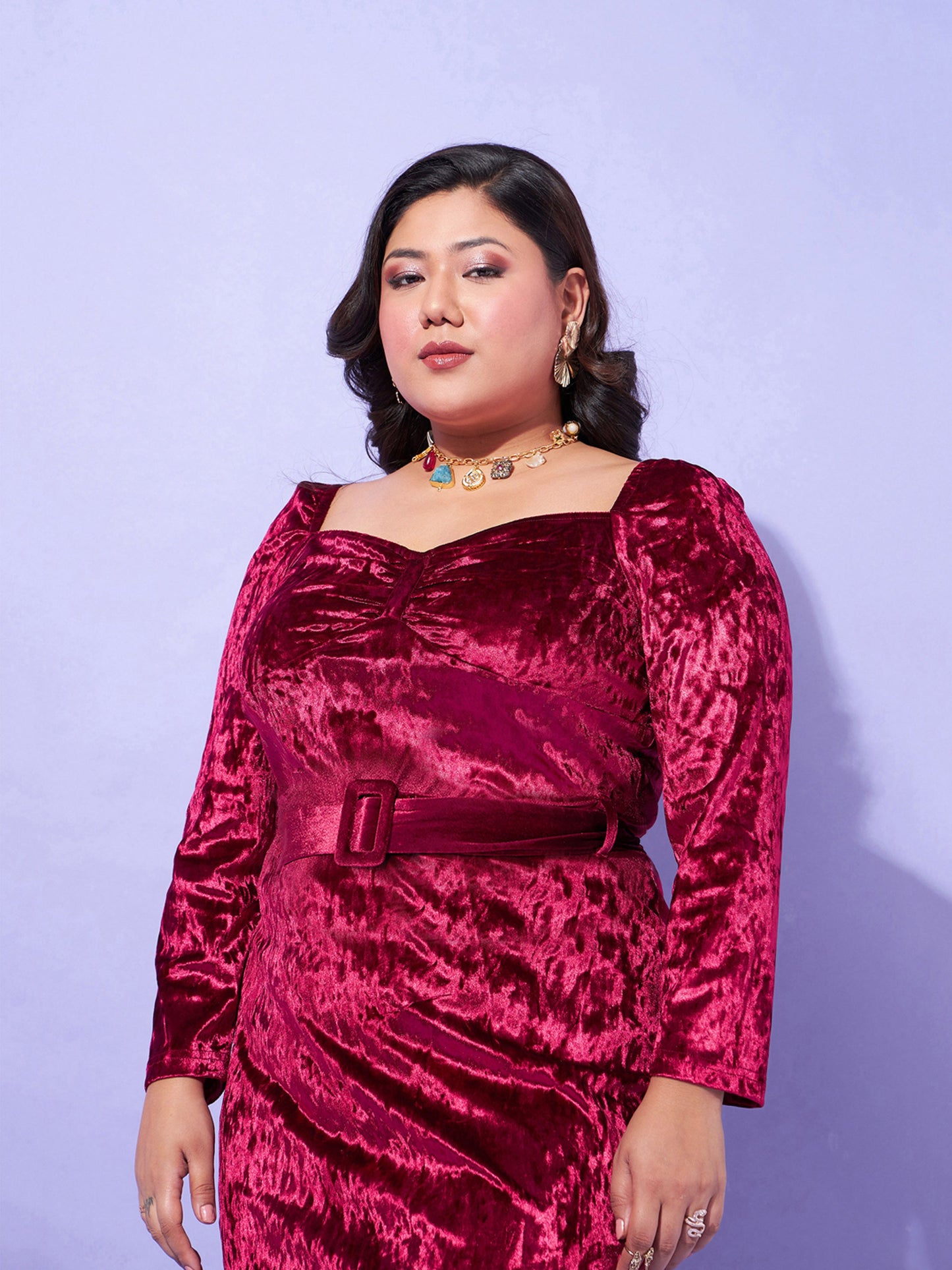 Red Velvet Sweatheart Neck A Line Dress