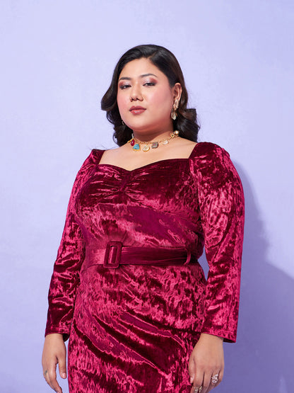 Red Velvet Sweatheart Neck A Line Dress