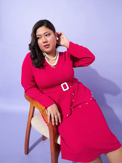 Plus size women's Fuchsia Karera Crepe Fuchsia Peplum Bodycon Dress by Sassafras Curve for wholesale buyers, boutiques, resellers and bulk orders