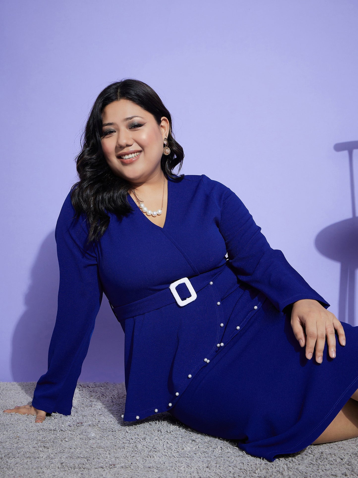 Royal Blue Peplum Bodycon Dress-SASSAFRAS Curve