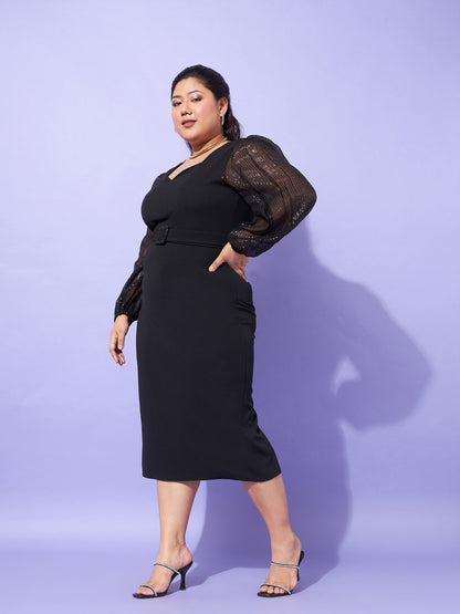 Black Sequence Sleeve Detail Bodycon Dress-SASSAFRAS Curve