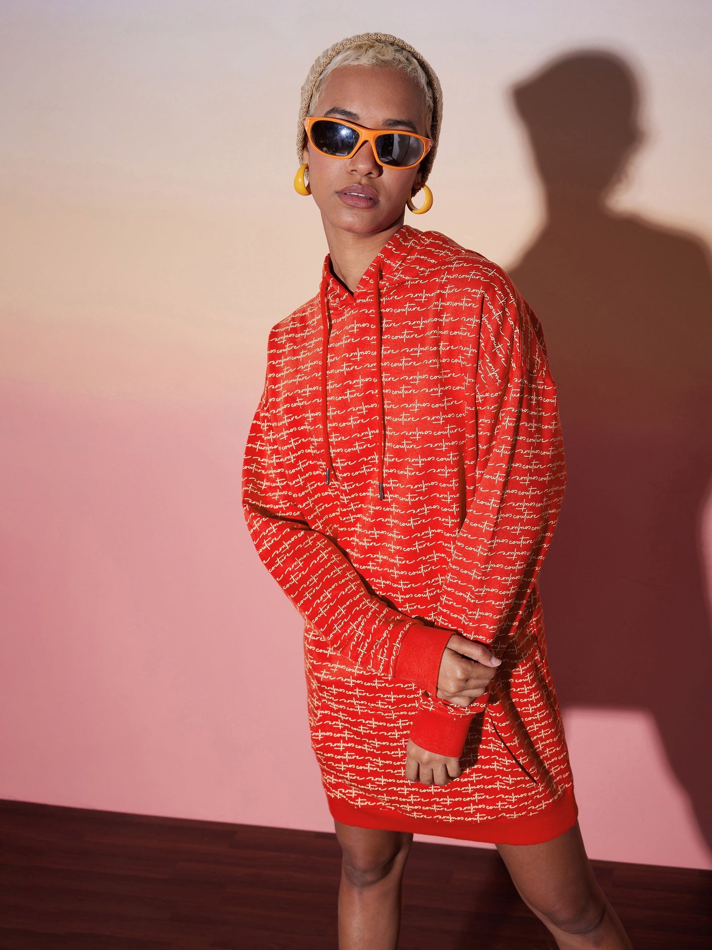 Red Terry Oversized Hoodie Dress