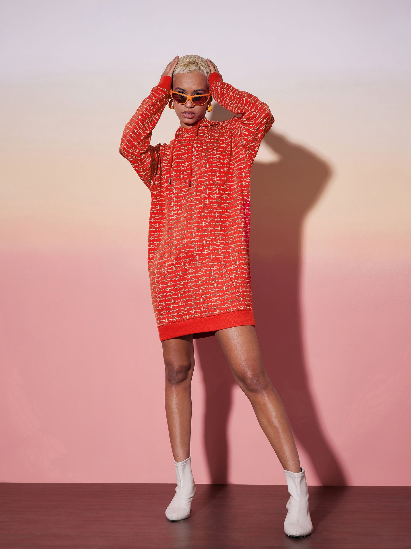Red Terry Oversized Hoodie Dress