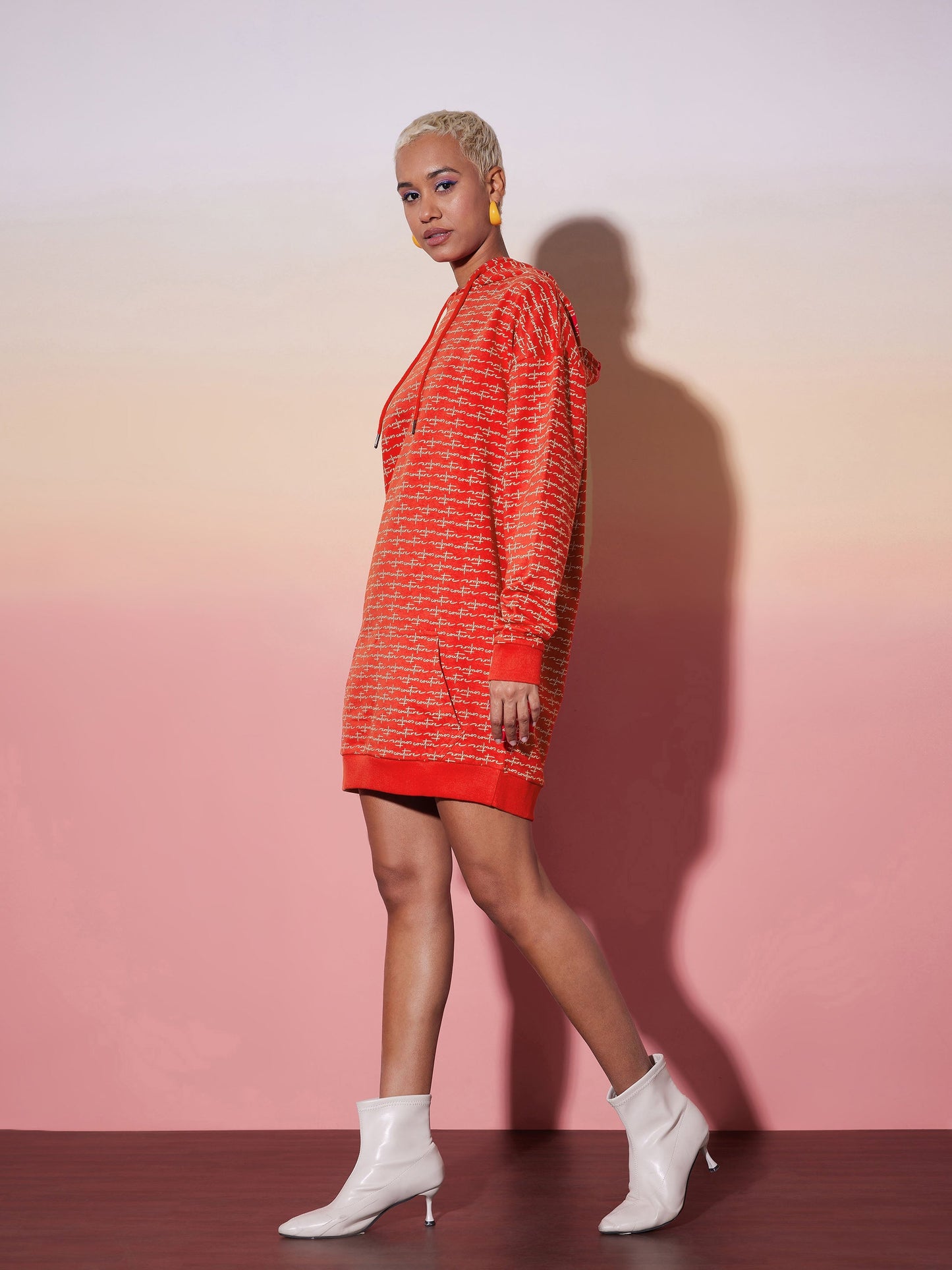 Red Terry Oversized Hoodie Dress