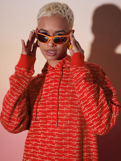 Red Terry Oversized Hoodie Dress