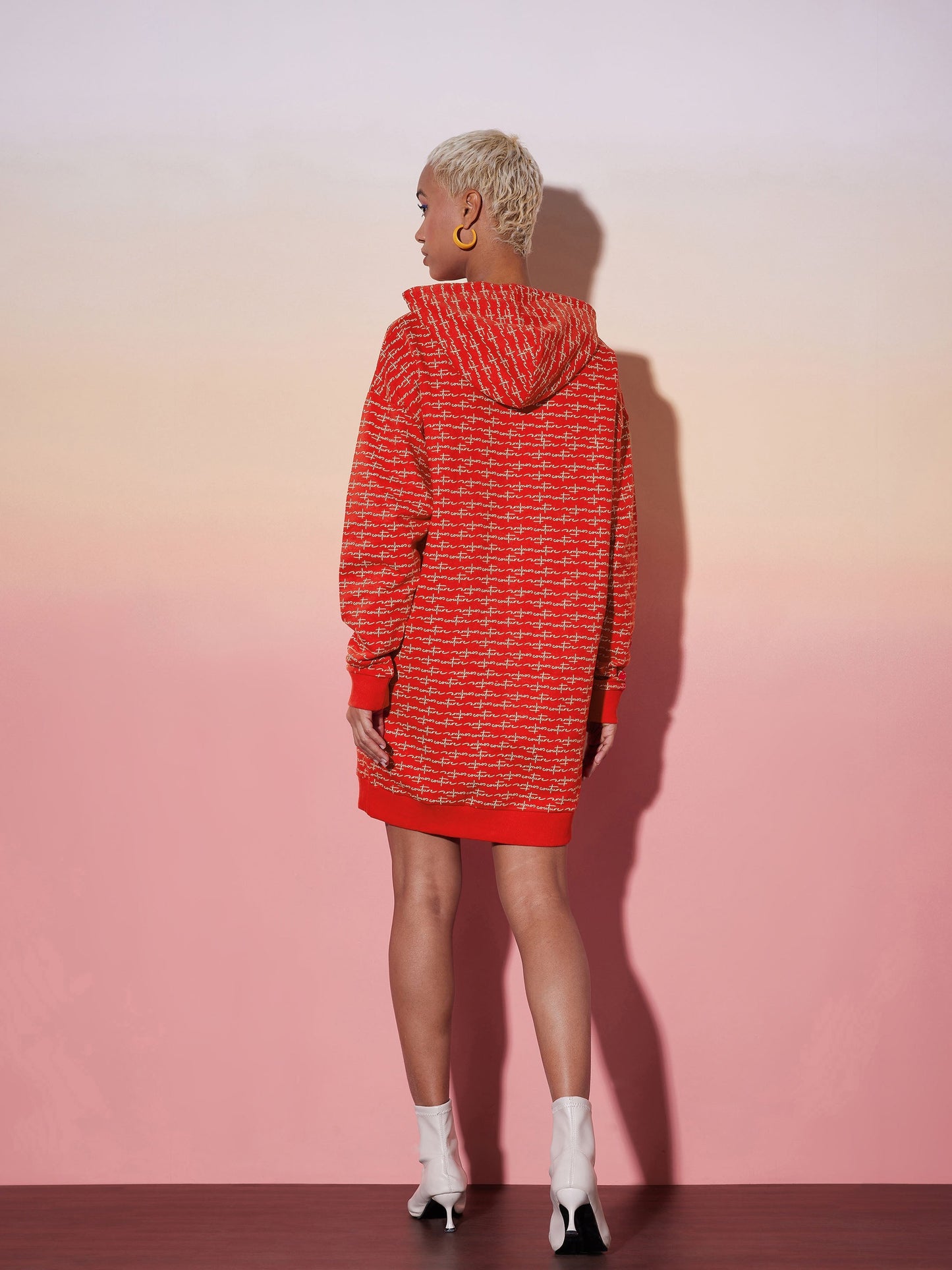 Red Terry Oversized Hoodie Dress
