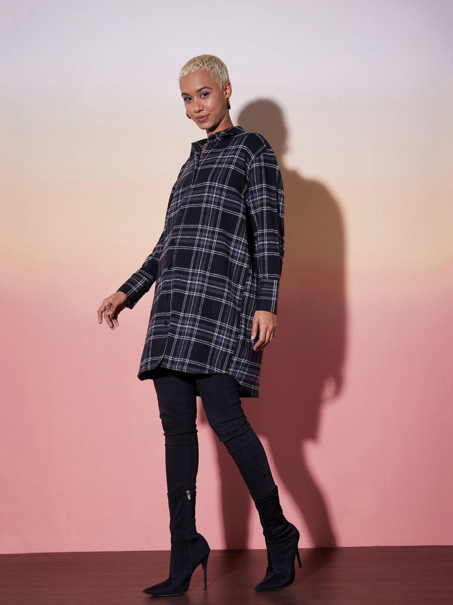 Black & White Check Lounge Shirt Dress
