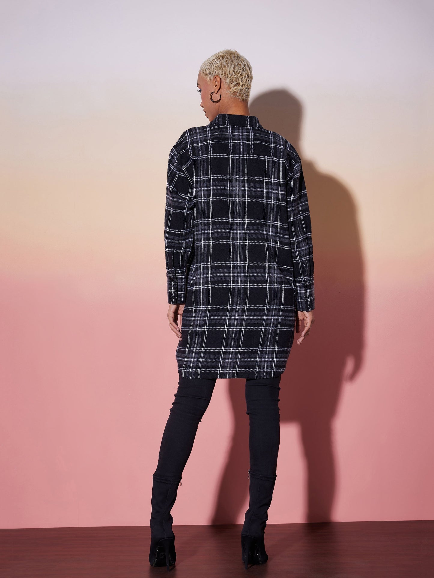 Black & White Check Lounge Shirt Dress