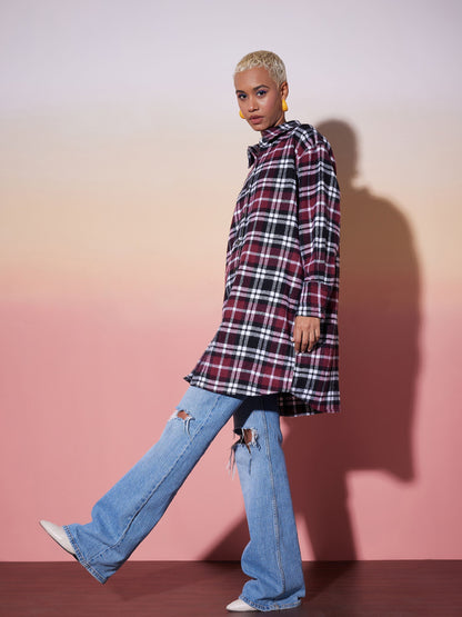 Maroon & White Check Lounge Shirt Dress