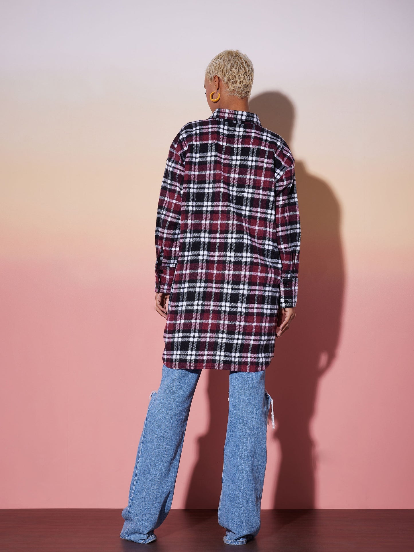 Maroon & White Check Lounge Shirt Dress