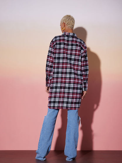 Maroon & White Check Lounge Shirt Dress