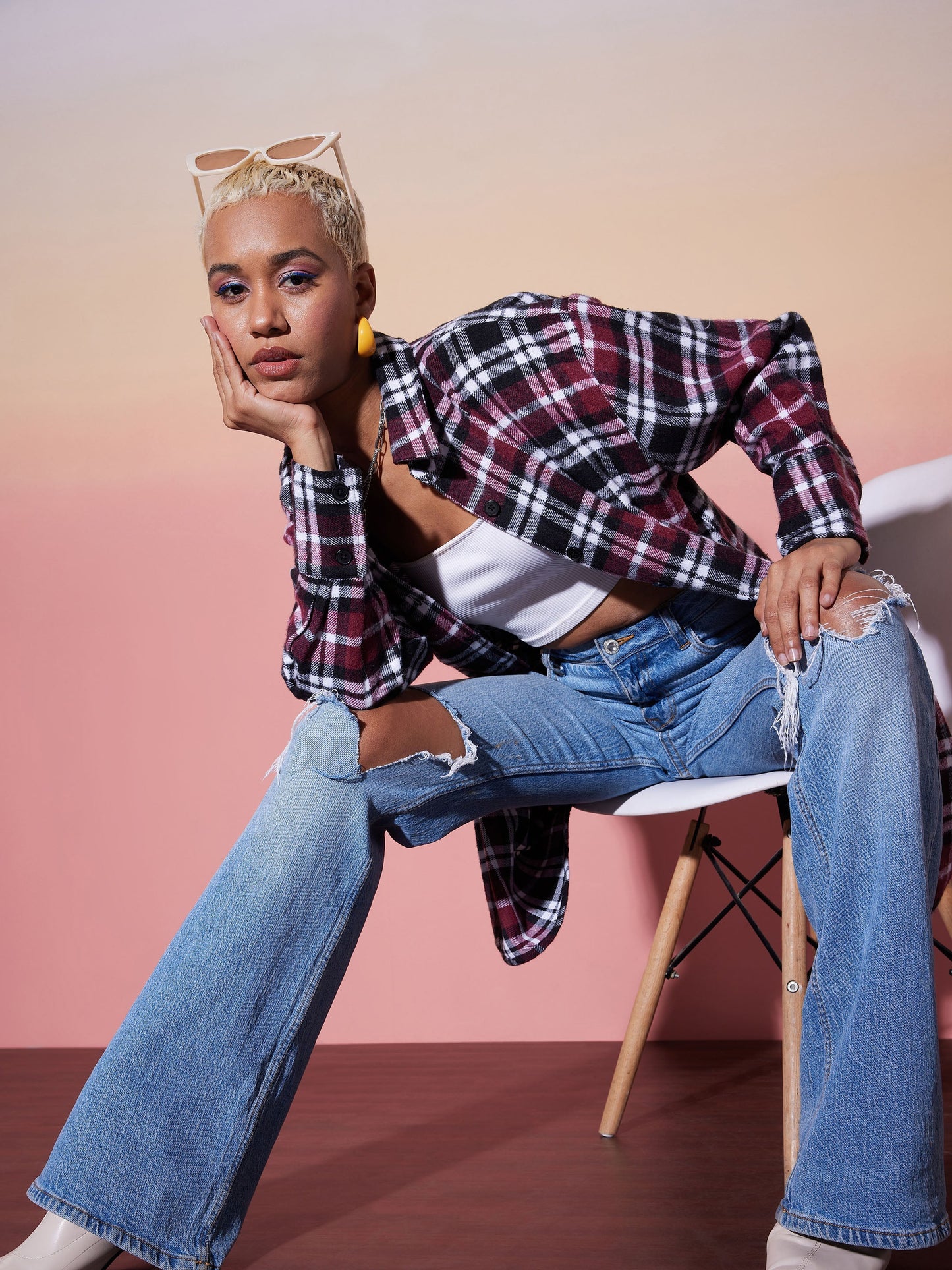 Maroon & White Check Lounge Shirt Dress