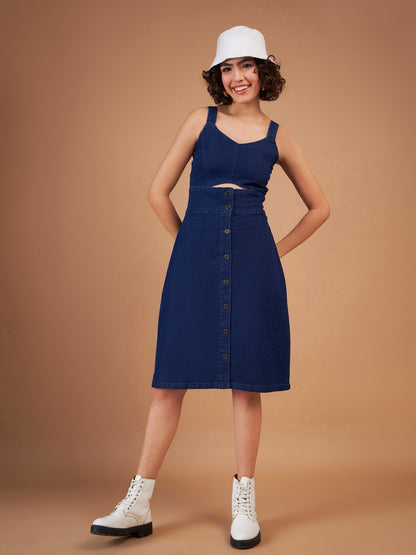 Women Navy Denim Wash Strappy Dress