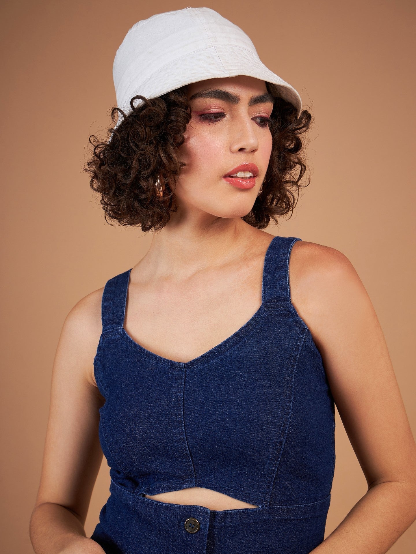 Women Navy Denim Wash Strappy Dress