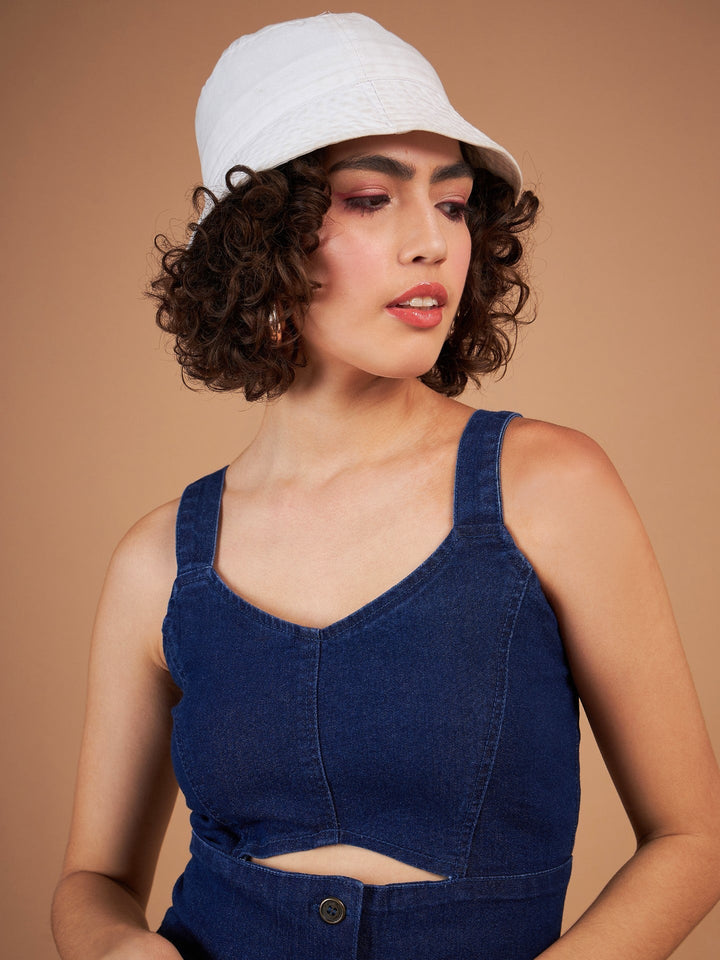 Women Navy Denim Wash Strappy Dress