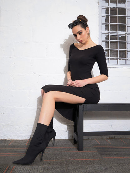 Black Rib Off-Shoulder Bodycon Dress