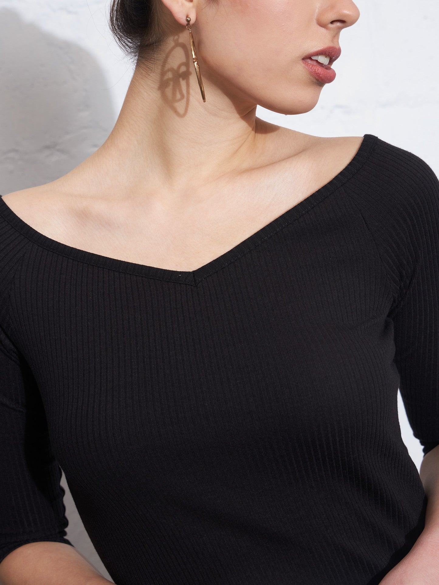 Black Rib Off-Shoulder Bodycon Dress