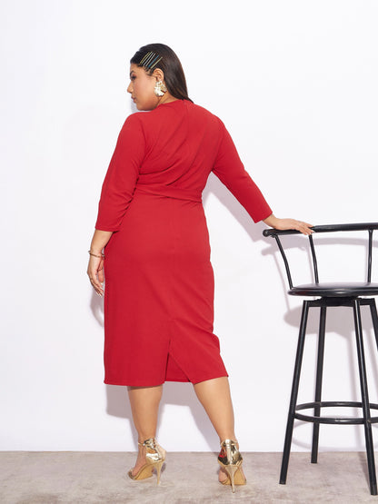 Red Front Peplum Bodycon Dress-SASSAFRAS Curve