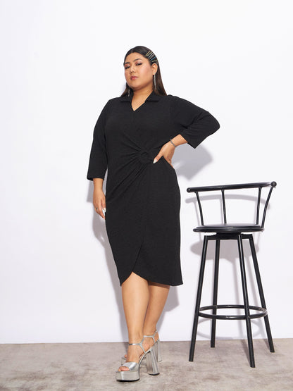 Black Wrap Bodycon Dress-SASSAFRAS Curve