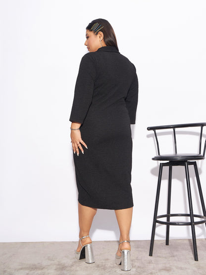Black Wrap Bodycon Dress-SASSAFRAS Curve