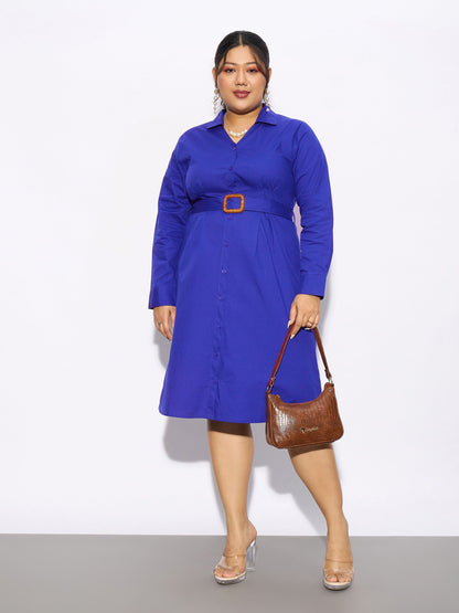 Royal Blue Poplin Belted Shirt Dress