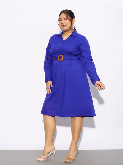 Royal Blue Poplin Belted Shirt Dress