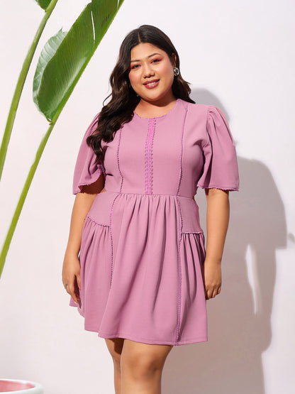 Pale Pink Frill Detail Skater Dress