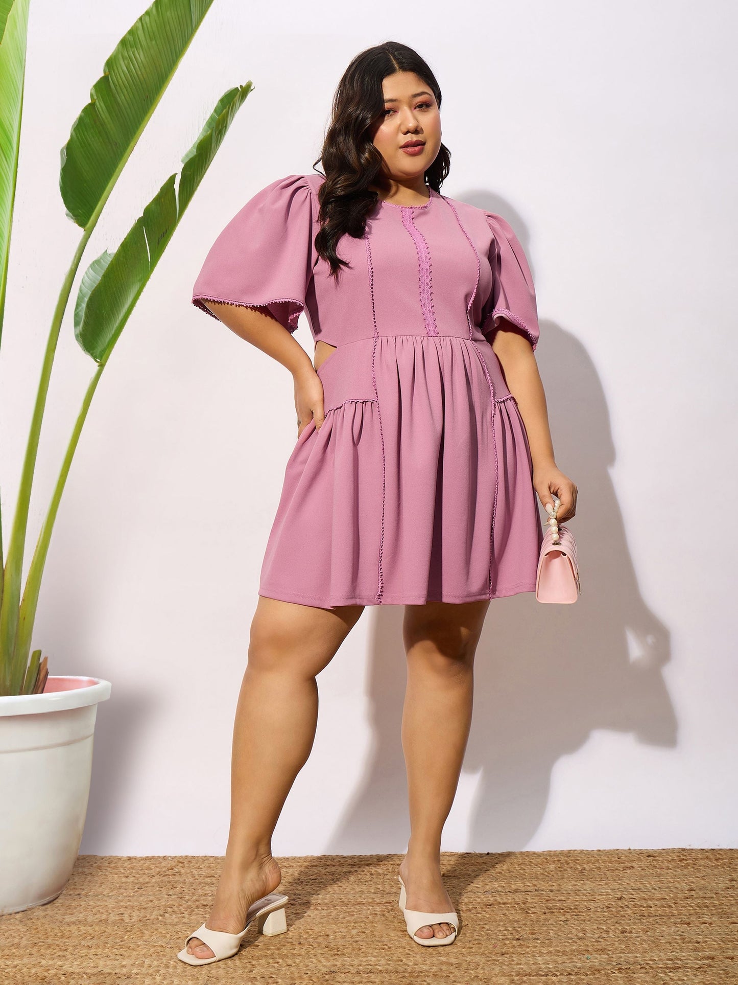 Pale Pink Frill Detail Skater Dress