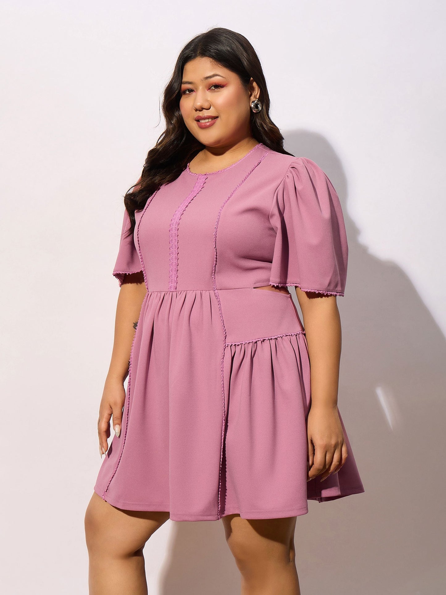 Pale Pink Frill Detail Skater Dress