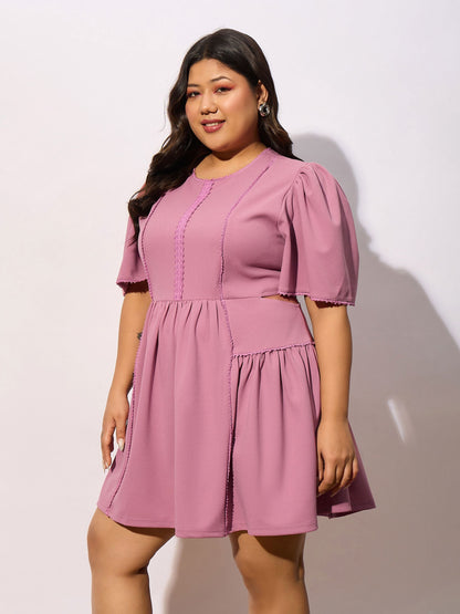 Pale Pink Frill Detail Skater Dress