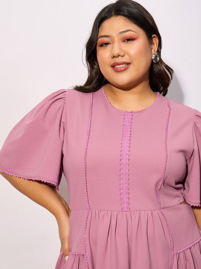 Pale Pink Frill Detail Skater Dress