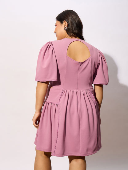 Pale Pink Frill Detail Skater Dress