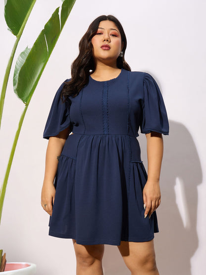 Navy Frill Detail Skater Dress