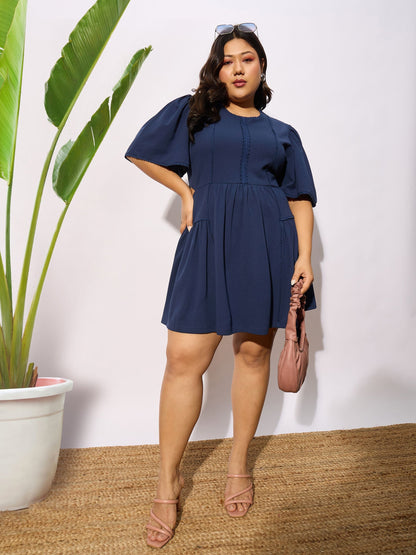 Navy Frill Detail Skater Dress