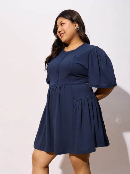 Navy Frill Detail Skater Dress